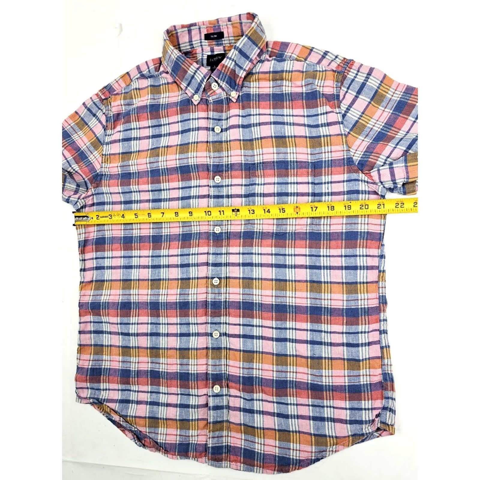 J.Crew J.CREW Linen Blend Short Sleeve Button-Up Shirt Men L Pink & Blue Plaid EUC Size US L / EU 52-54 / 3 - 6 Thumbnail