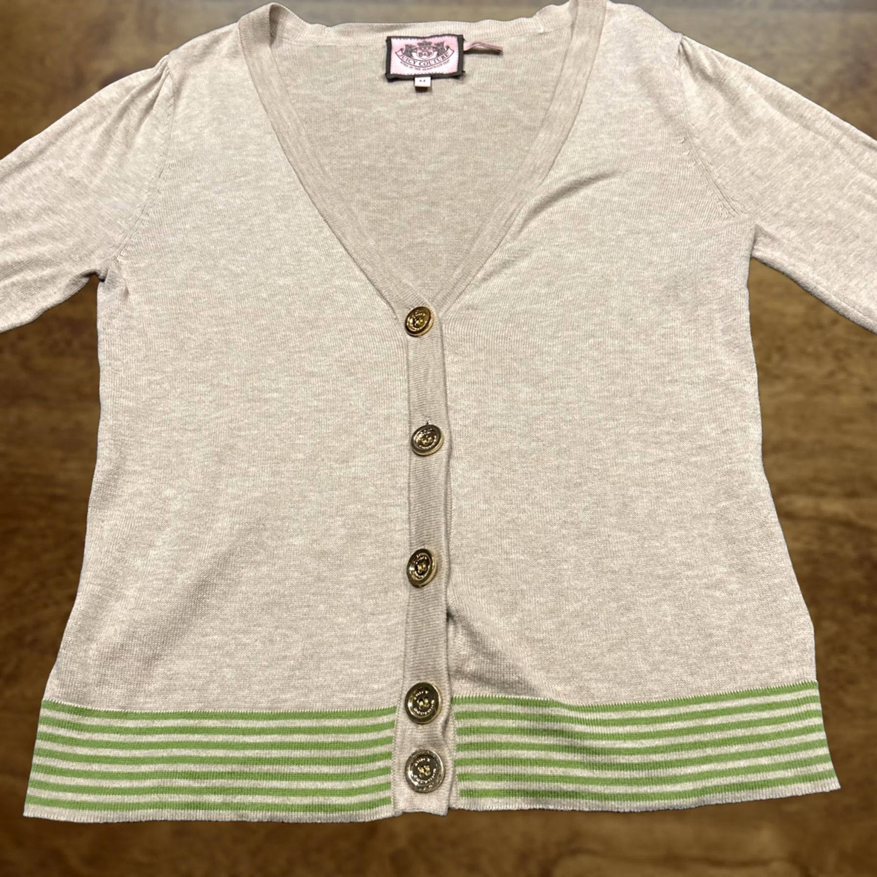 Juicy Couture Juicy Couture Cardigan Sweater M Cotton Multicolor Knit Button 3/4 Sleeve V-Neck Womens Modern Lightweight Size M / US 6-8 / IT 42-44 - 1 Thumbnail