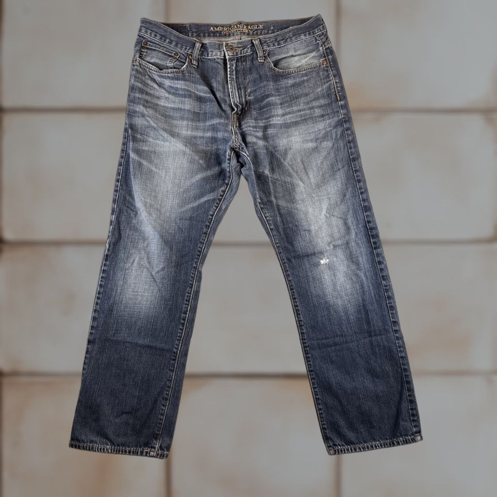 American Eagle Outfitters American Eagle Jeans 34x30 Mens Blue Pants Relaxed Straight Distressed Pattern Solid 5-Pocket Denim Casual Vintage? Size US 34 / EU 50 - 1 Thumbnail