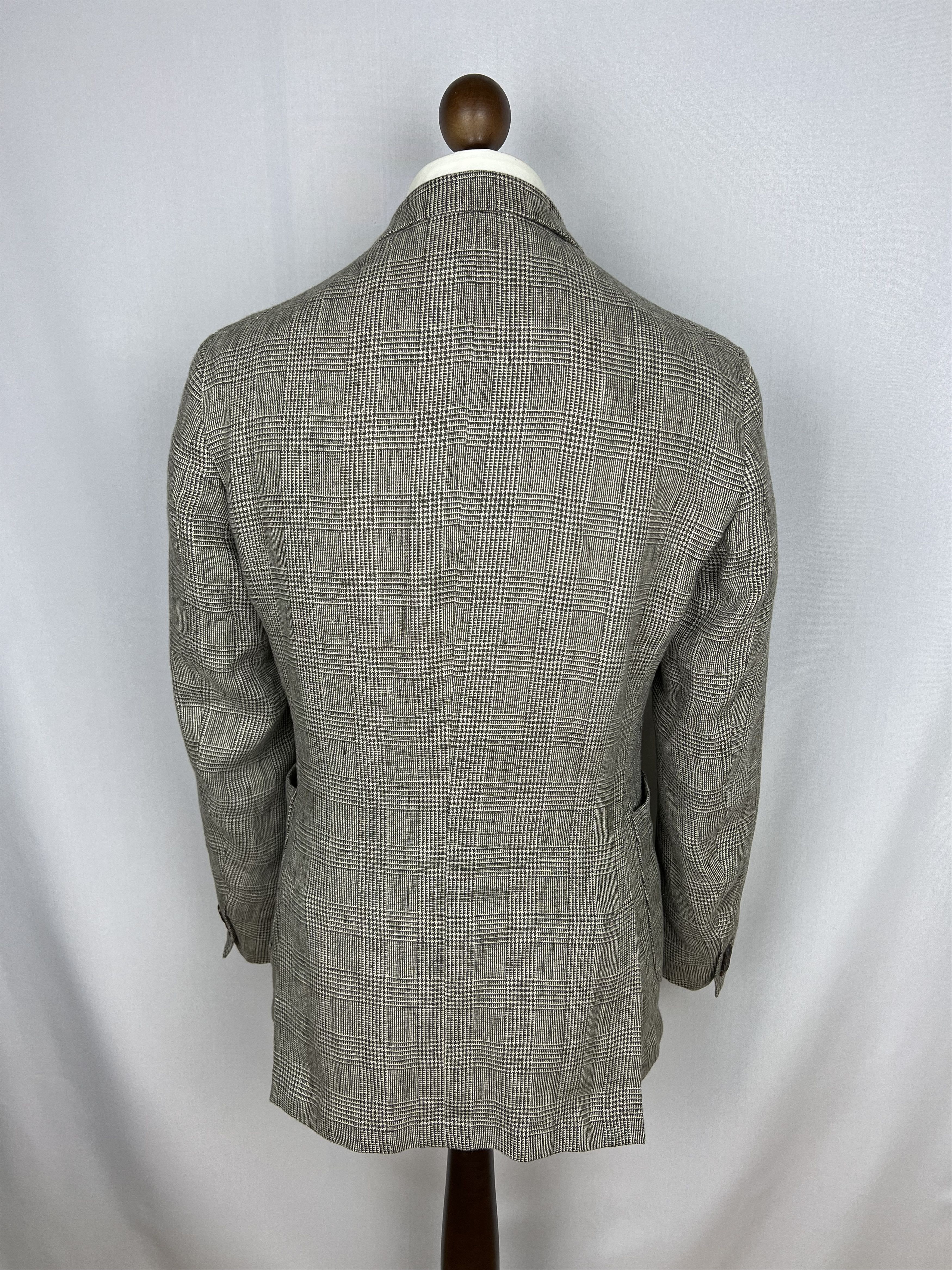 Italic PELIKAMO Zurich Beige-Gray Plaid Linen Unlined Sport Coat Size 38R - 3 Thumbnail