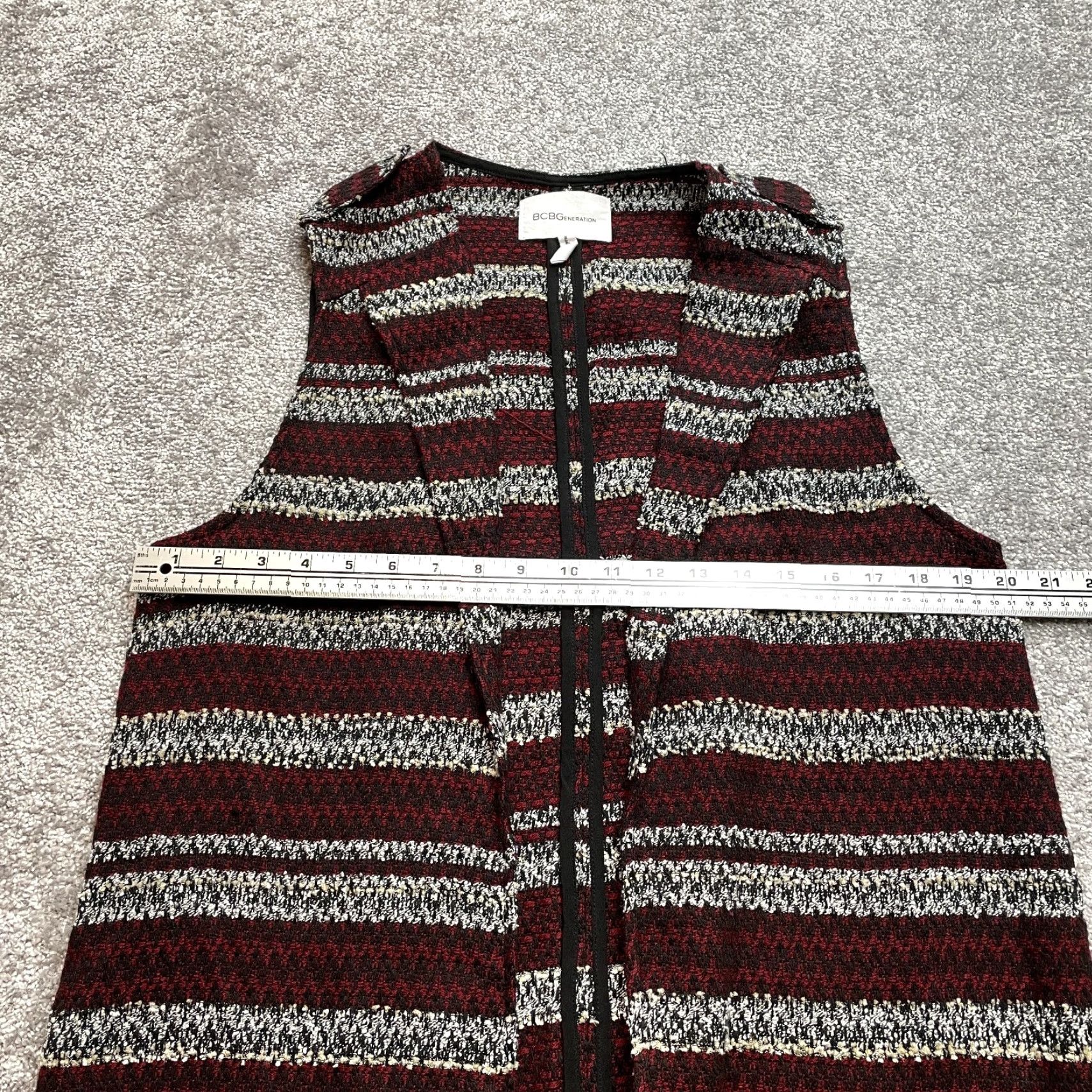 BCBGeneration BCBGeneration Vest Duster Topper Long Womens One Size Red Tweed Stripe Cardigan Vest Modern Jacket Size ONE SIZE - 7 Thumbnail