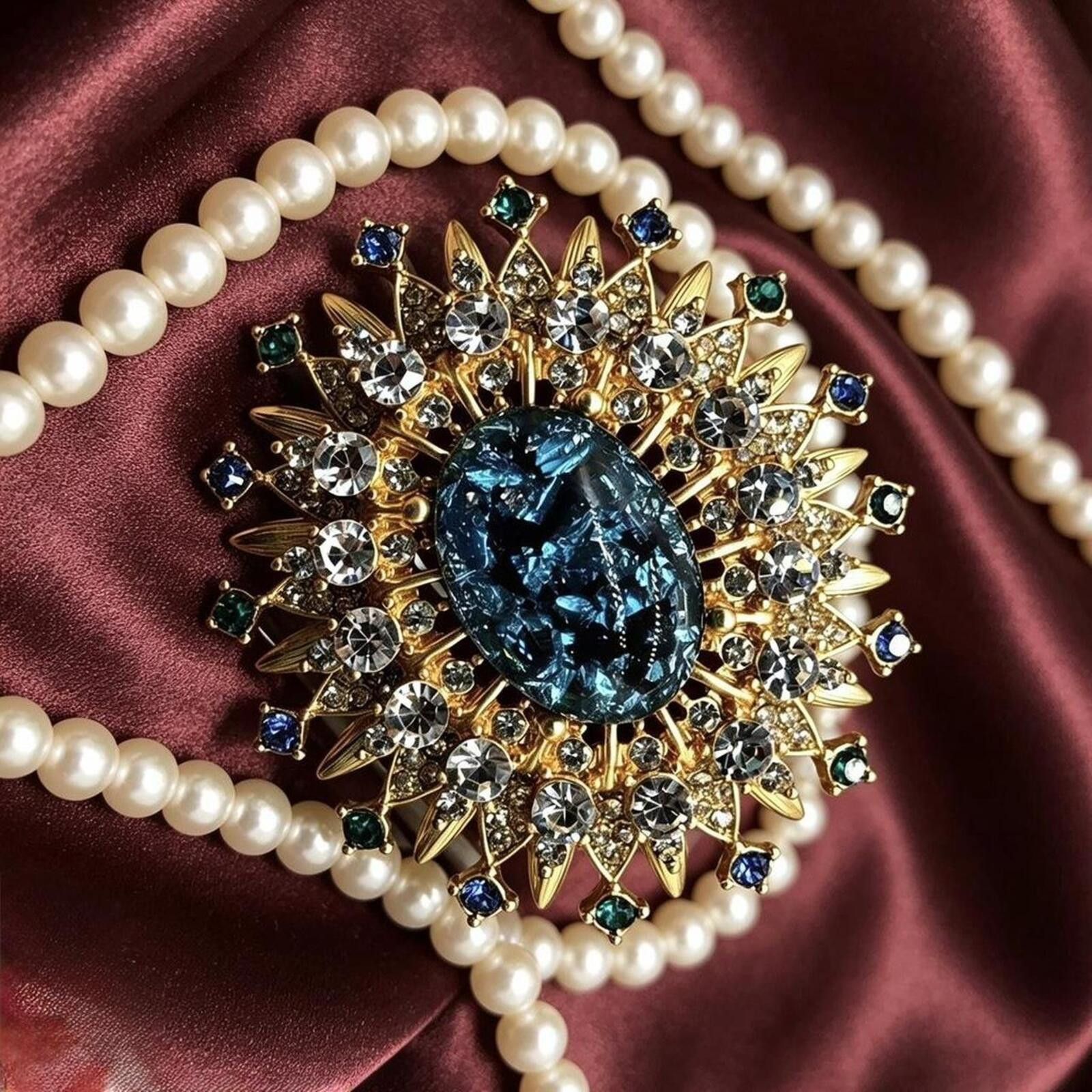 Other Royal Azure Sunburst Brooch – Vintage Gold & Crystal Size ONE SIZE - 4 Thumbnail