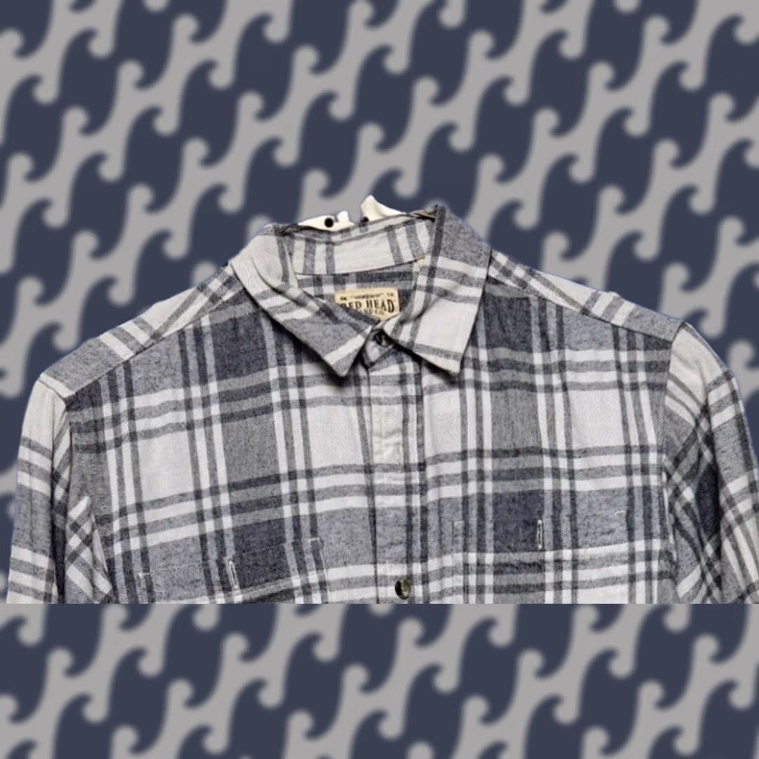 Vintage RedHead Men’s Plaid Flannel Button-Down Shirt Gray Cotton Regular M Long Sleeve Pocketed Size US M / EU 48-50 / 2 - 1 Thumbnail