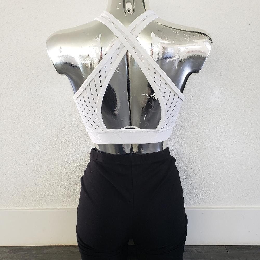 Designer White | ALALA | Perforated Cross Back Sport Bra Size ONE SIZE - 2 Thumbnail