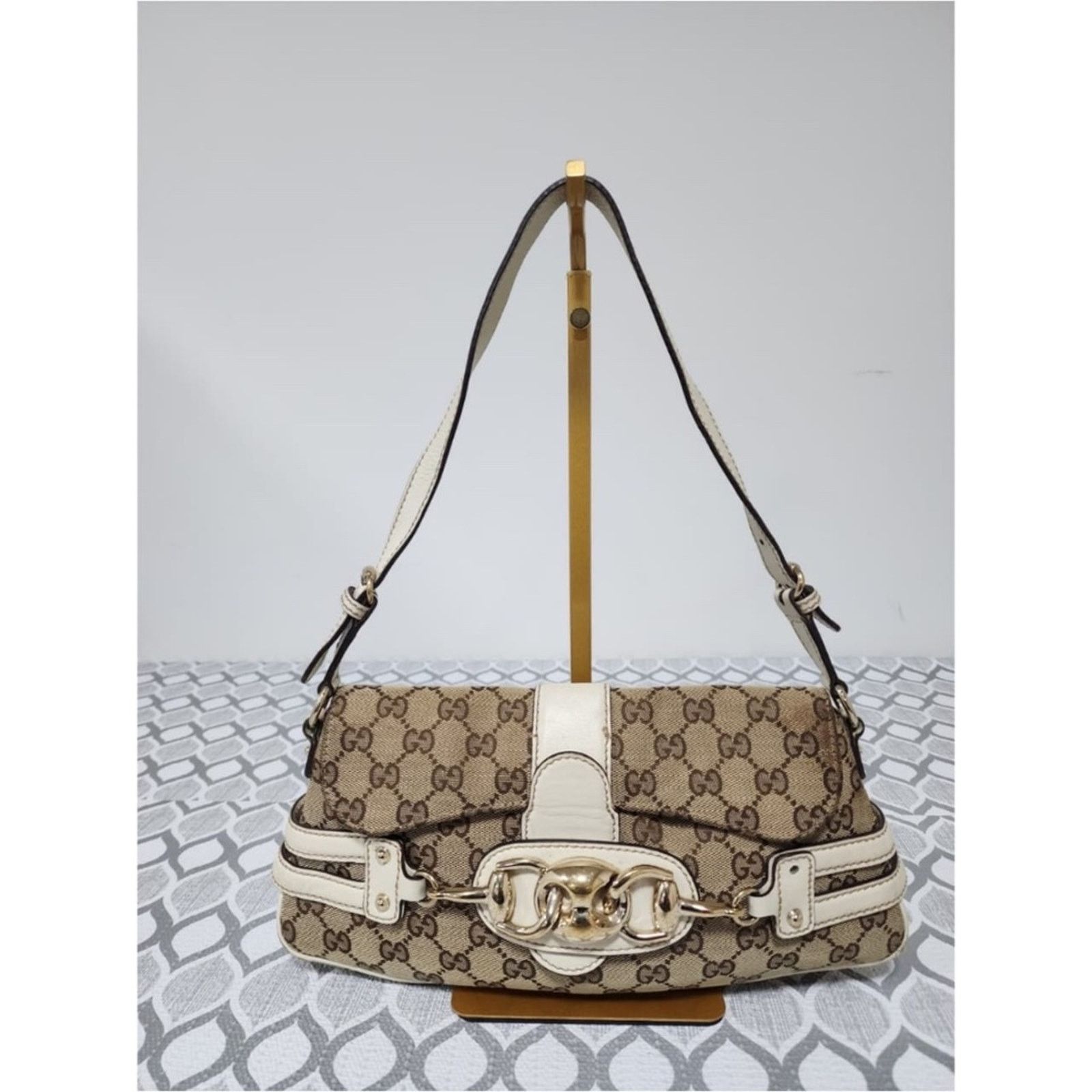 Gucci Aut Gucci Horsebit Chain Flap Shoulder Bag Brown/Beige/Cream Size ONE SIZE - 1 Thumbnail