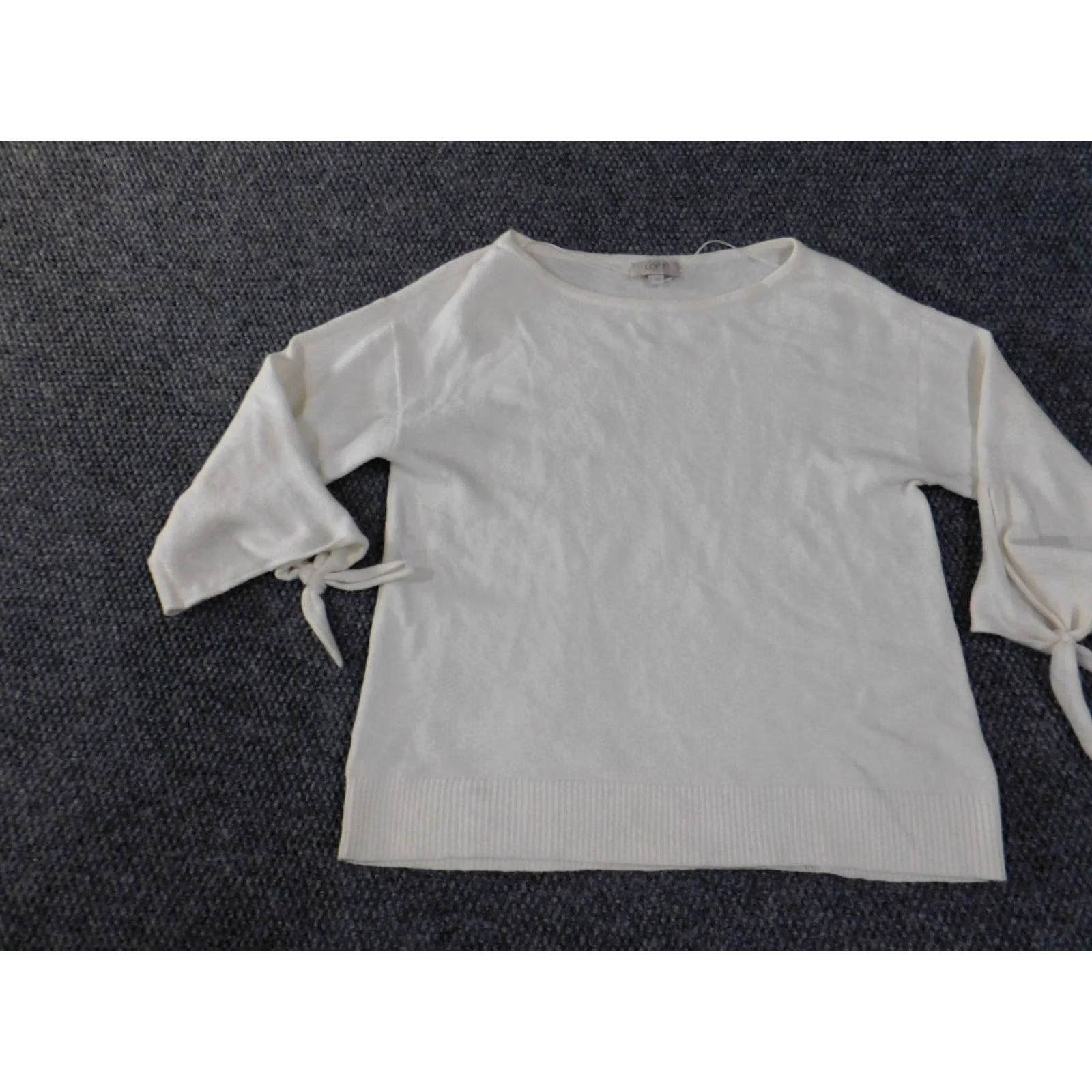 Loft LOFT Sweater Pullover White Small Womens Crew Neck Knit Rib Stretch Regular Casual Long Sleeve Button Knit Solid Modern Designer Fall Winter Spring Size S / US 4 / IT 40 - 3 Thumbnail