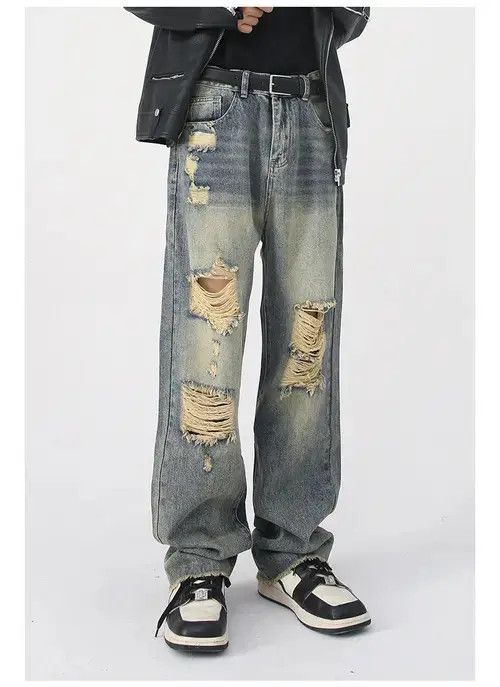 Jean Vintage distressed washed high street loose ripped jeans Size US 32 / EU 48 - 2 Thumbnail