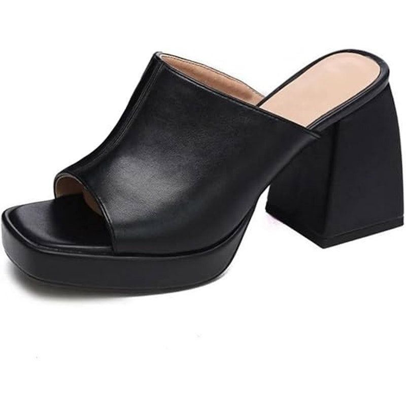 Other Coutgo Women's Size 7.5 Black Faux Leather 4" Platform Mules Size US 7.5 / IT 37.5 - 1 Thumbnail