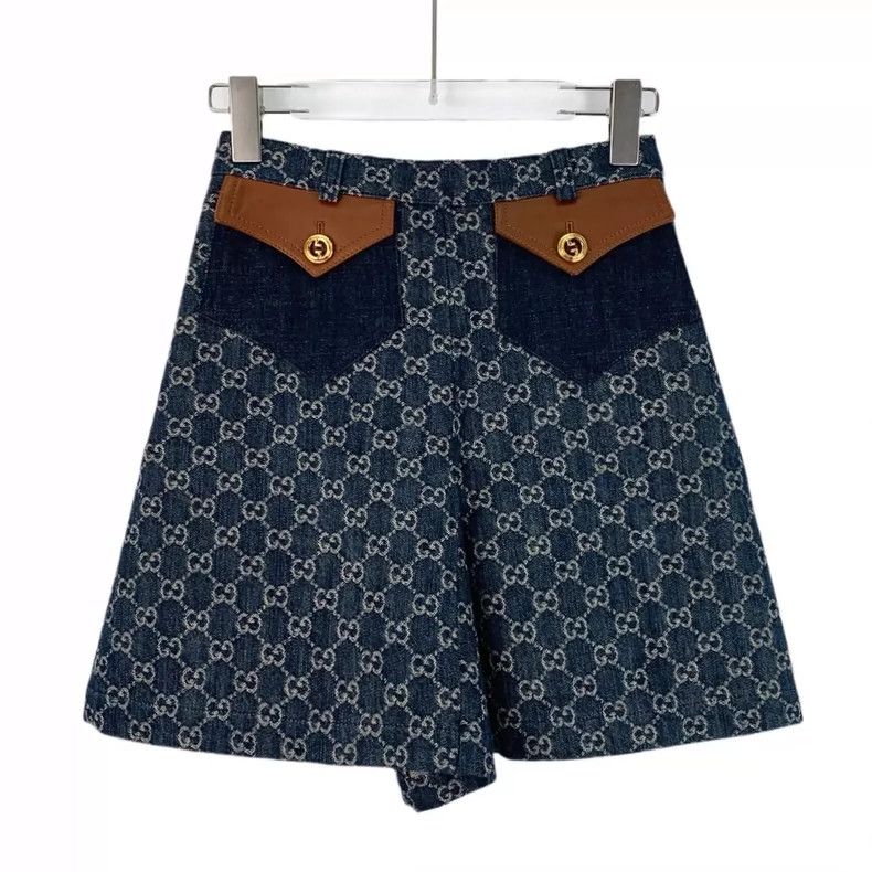 Gucci Gucci Dark blue logo jacquand full-print cotton casual deni Size 24" / US 00 / IT 34 - 1 Thumbnail