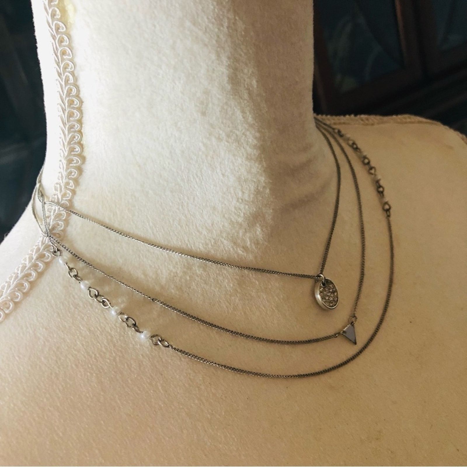 Jewelry Silver plated triple strand pearl and charm chain necklace Size ONE SIZE - 3 Thumbnail
