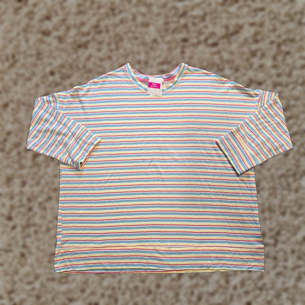 Pinko Fresh Produce Top Womens Size XXL Pink Blue Striped Boxy Stretch Casual Capsule Shirt Regular Womens Blue Size XXL / US 16-18 / IT 52-54 - 1 Thumbnail