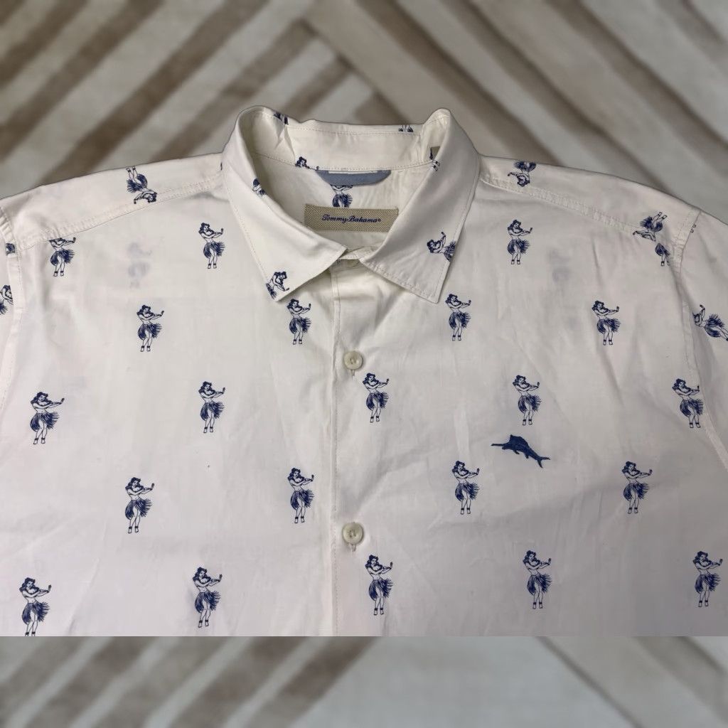 Tommy Bahama Tommy Bahama Shirt Mens XL White Hula Girl All Over Print Hawaiian Button Up Short Sleeve Casual Button-Up Size US XL / EU 56 / 4 - 1 Thumbnail