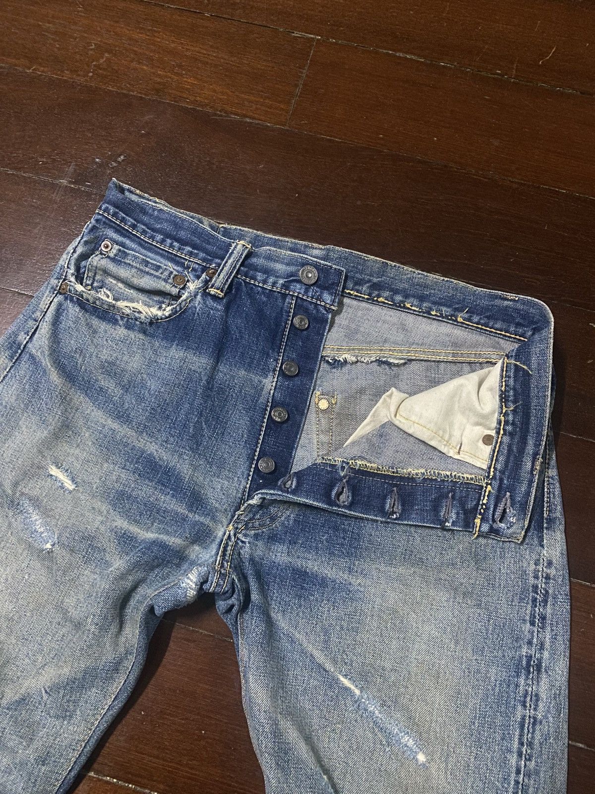 Warehouse Vintage 90s Warehouse patch leather Selvedge distressed Size US 32 / EU 48 - 11 Thumbnail