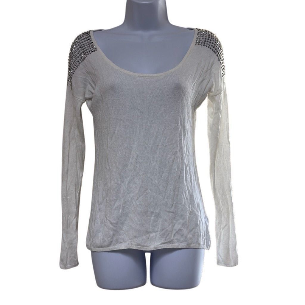 Express Express Womens Small White Rhinestone Embellished Shoulders Size S / US 4 / IT 40 - 1 Thumbnail