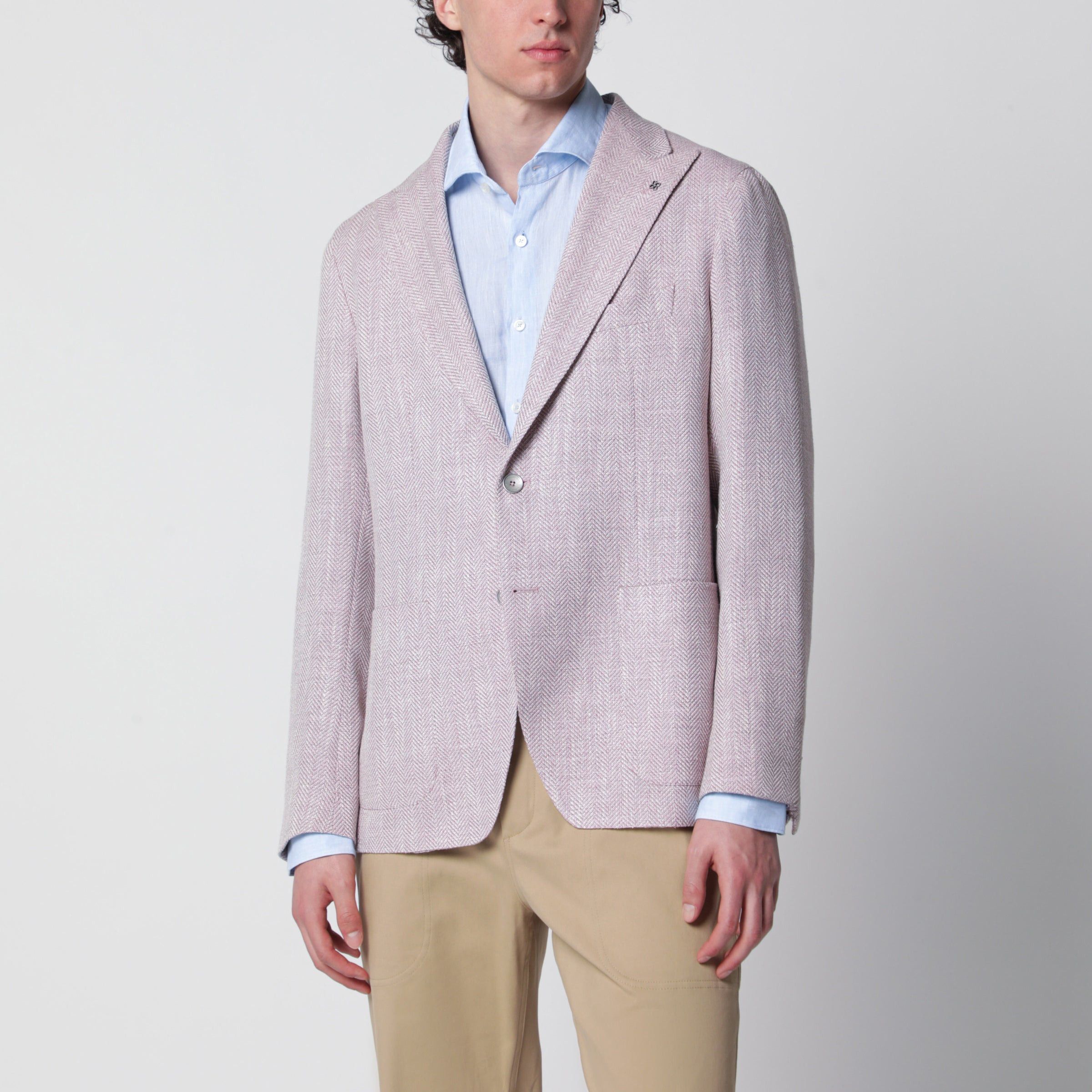 Tagliatore Tagliatore Single-Breasted Herringbone Jacket Lilac Size US L / EU 52-54 / 3 - 1 Thumbnail