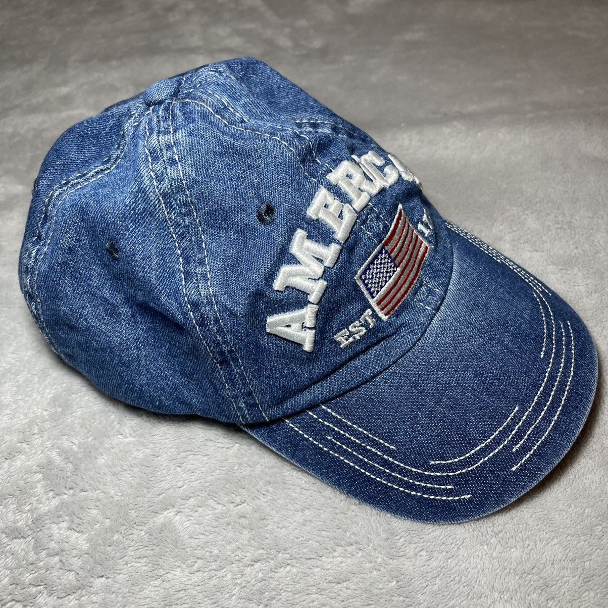 Other America #1 Fan Est 1776 USA Flag Denim Hat Blue OSFM Cap Size ONE SIZE - 7 Thumbnail