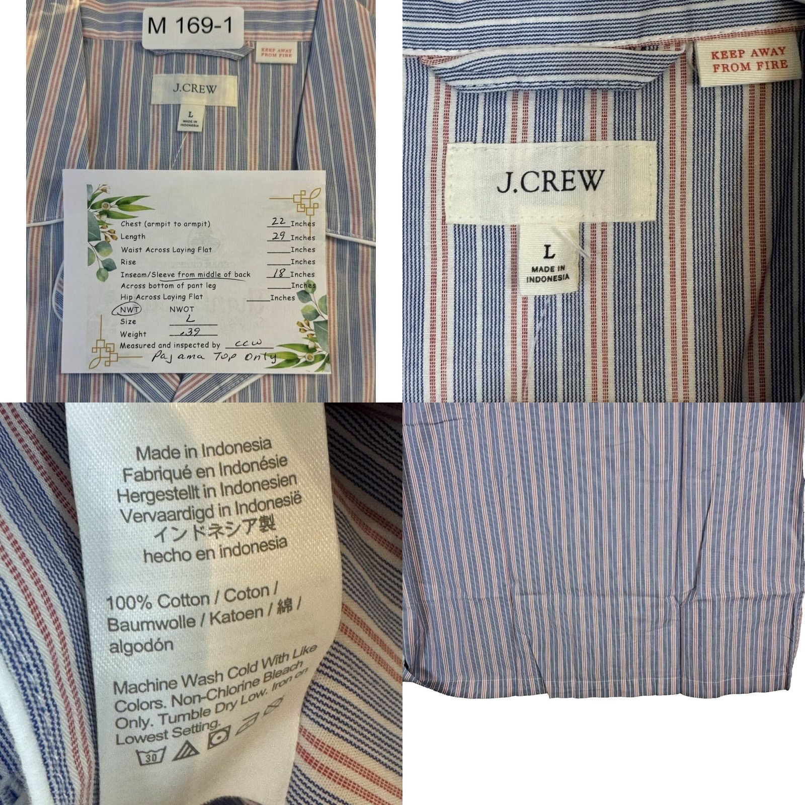 J.Crew J.CREW Pajama Top Men’s Large Blue Stripe Short Sleeve Cotton Shirt Bu M 169 Size US L / EU 52-54 / 3 - 8 Thumbnail
