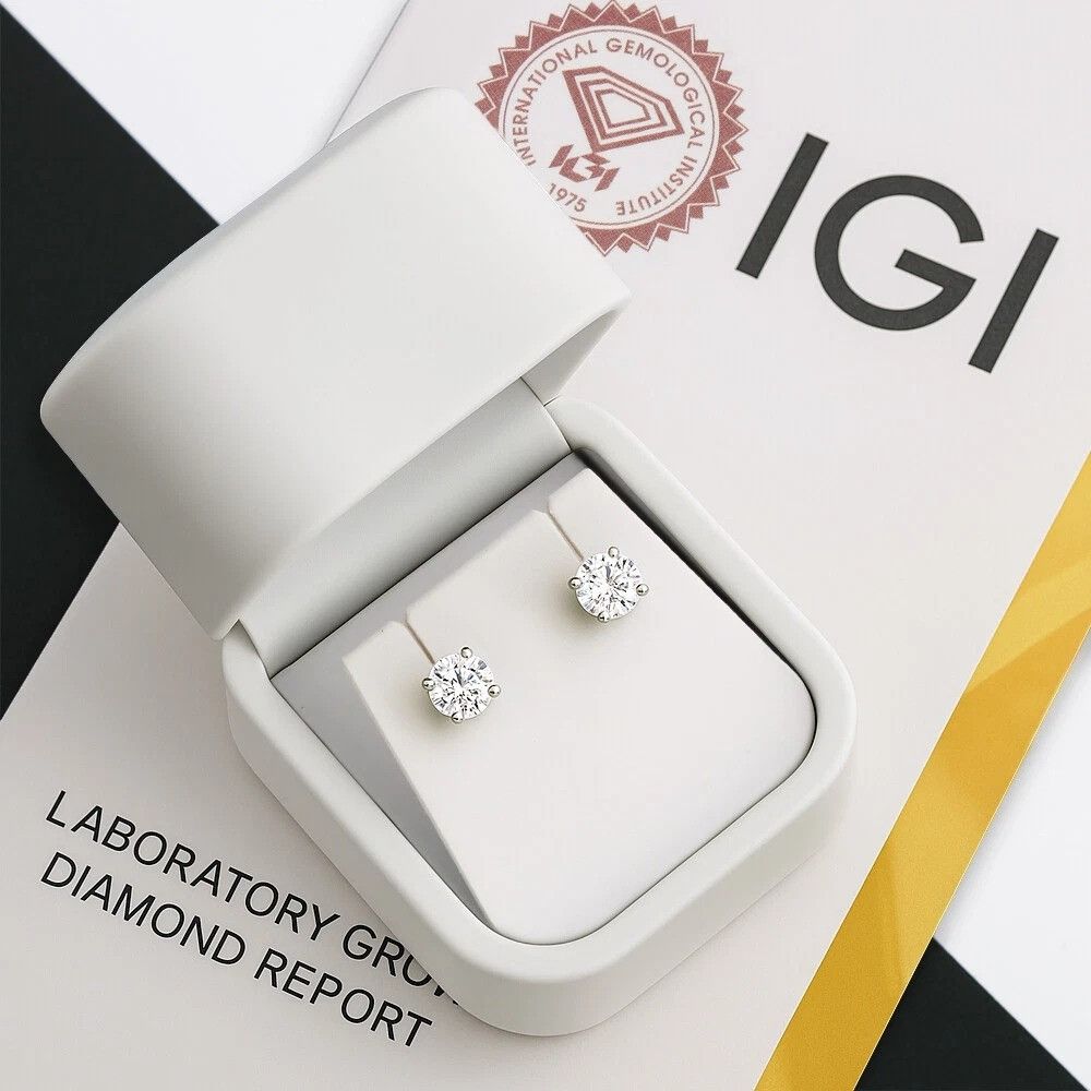 Other 1.00ct Lab Grown Diamond Round Earrings in 14k White Gold Size ONE SIZE - 5 Thumbnail