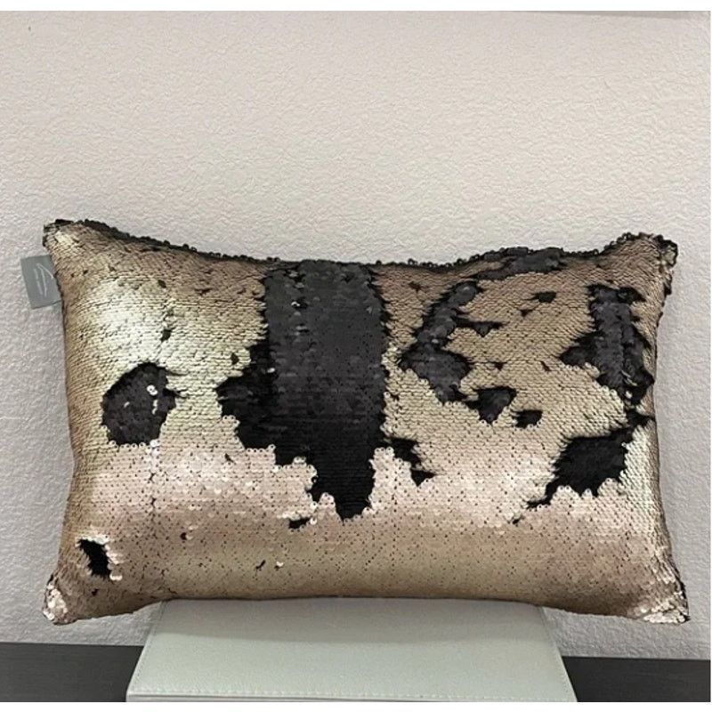 The Unbranded Brand Aviva Stanoff Mermaid Pillow 12" x 20" Gold & Black Sequin Size ONE SIZE - 2 Thumbnail