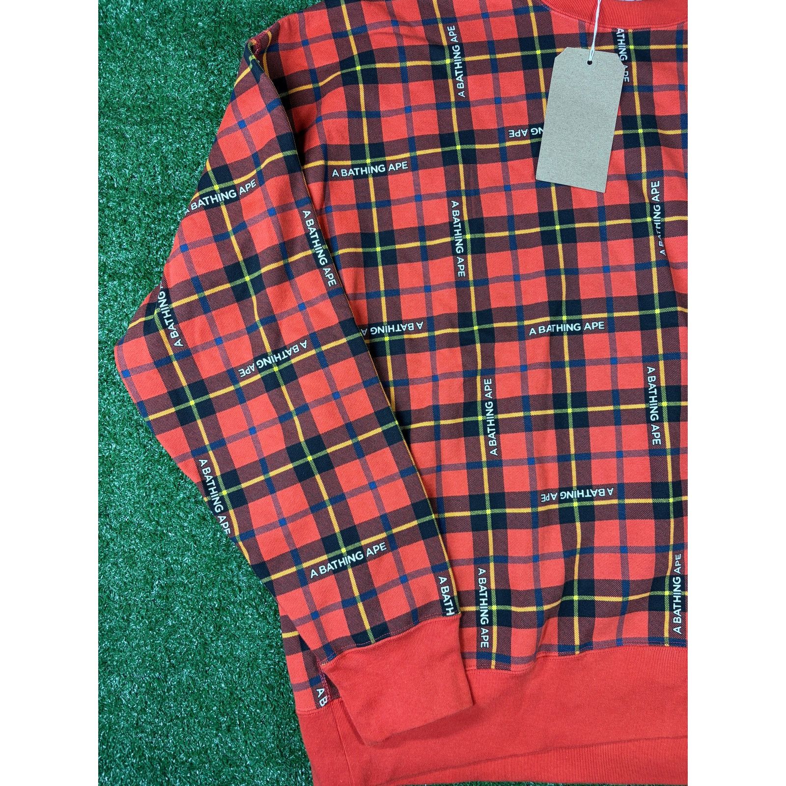Bape BAPE Logo Check Red Loose Fit Crewneck Sweater Size MD Size US M / EU 48-50 / 2 - 5 Thumbnail