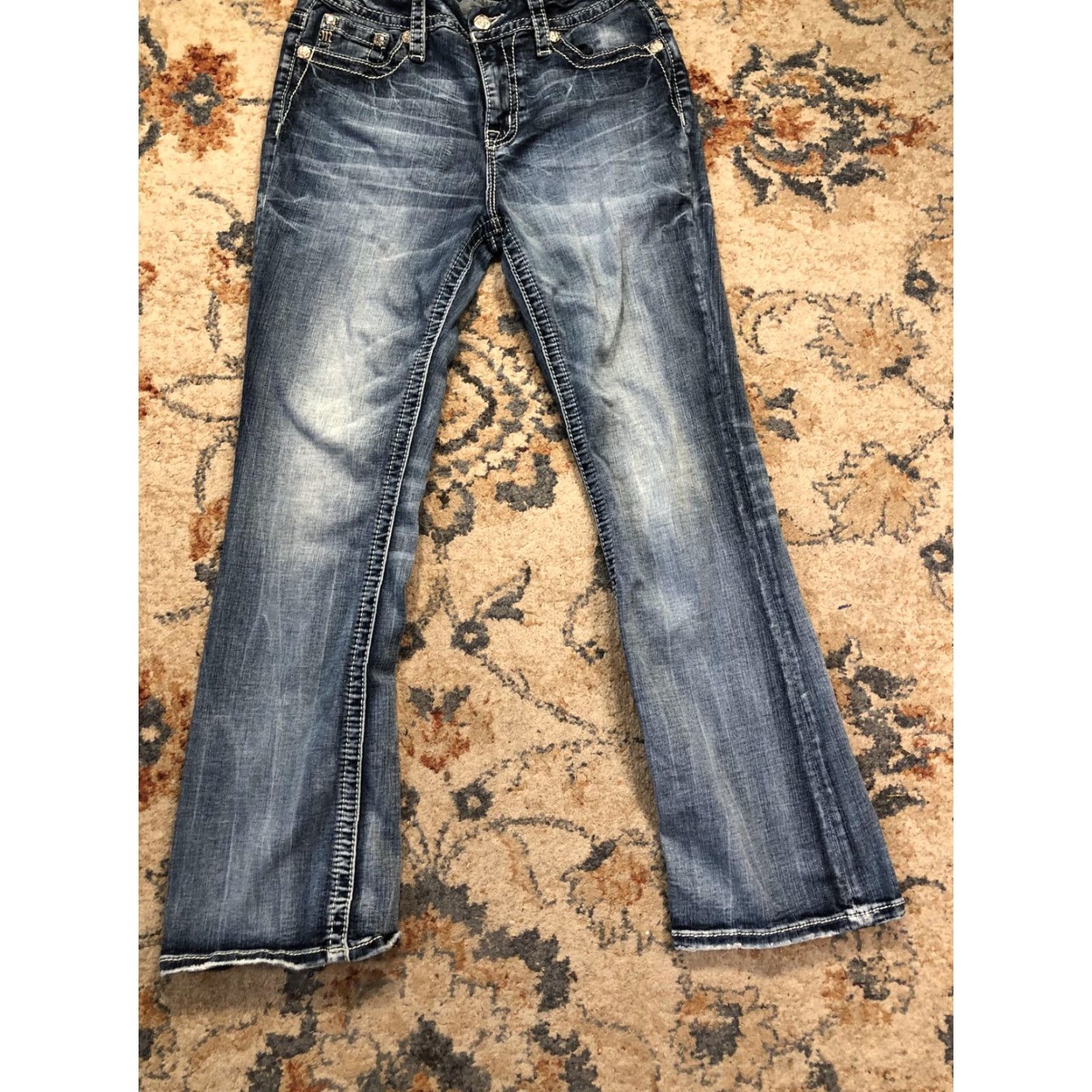 Miss Me Miss Me Jeans Womens 29 Blue Bootcut Horseshoe Embroidered Rhinestone Pockets Jeans Size 29" - 4 Thumbnail