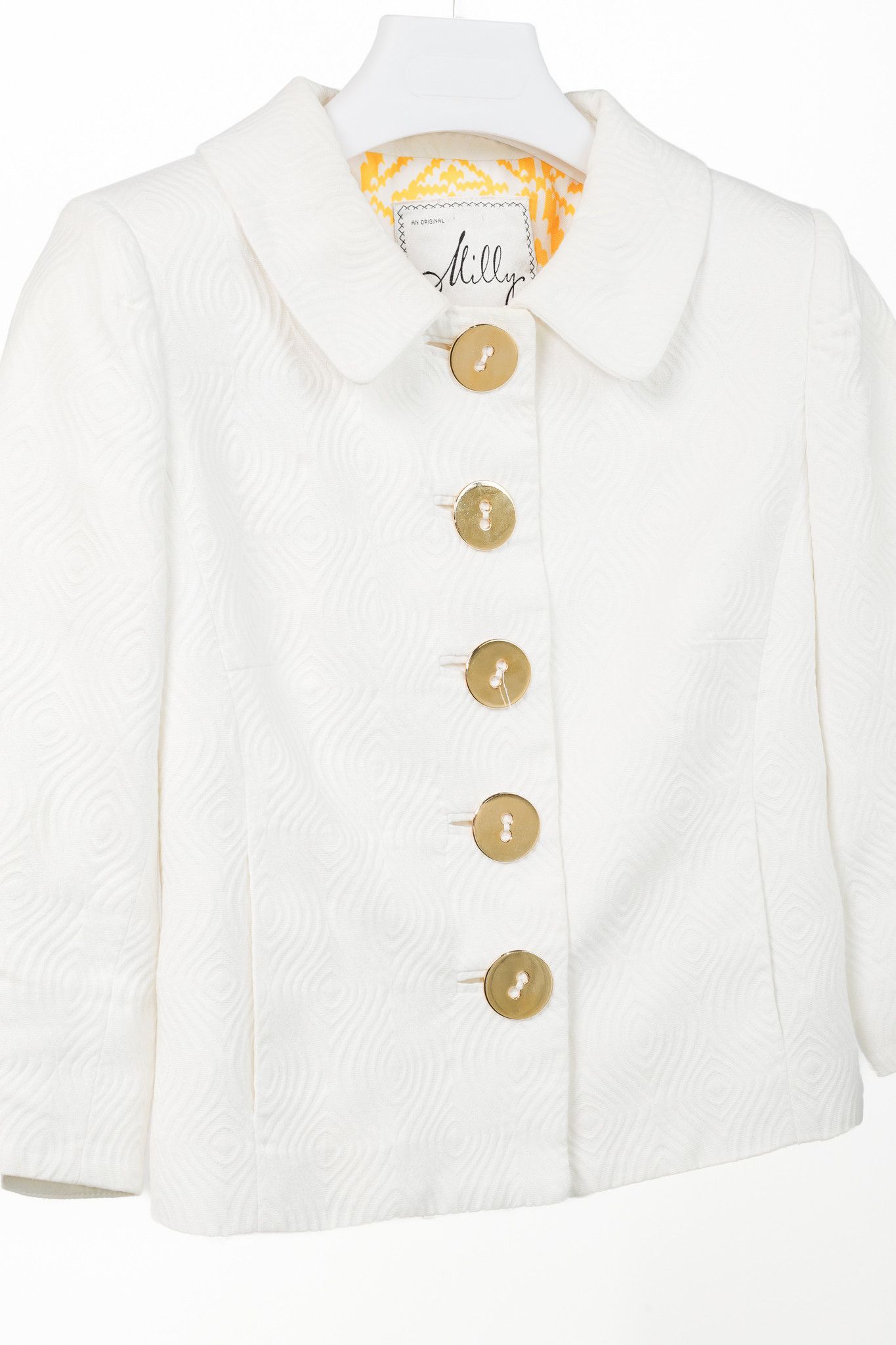 MILLY Milly SS/08 Runway White Cotton-Jacquard Cropped Jacket Size S / US 4 / IT 40 - 3 Thumbnail