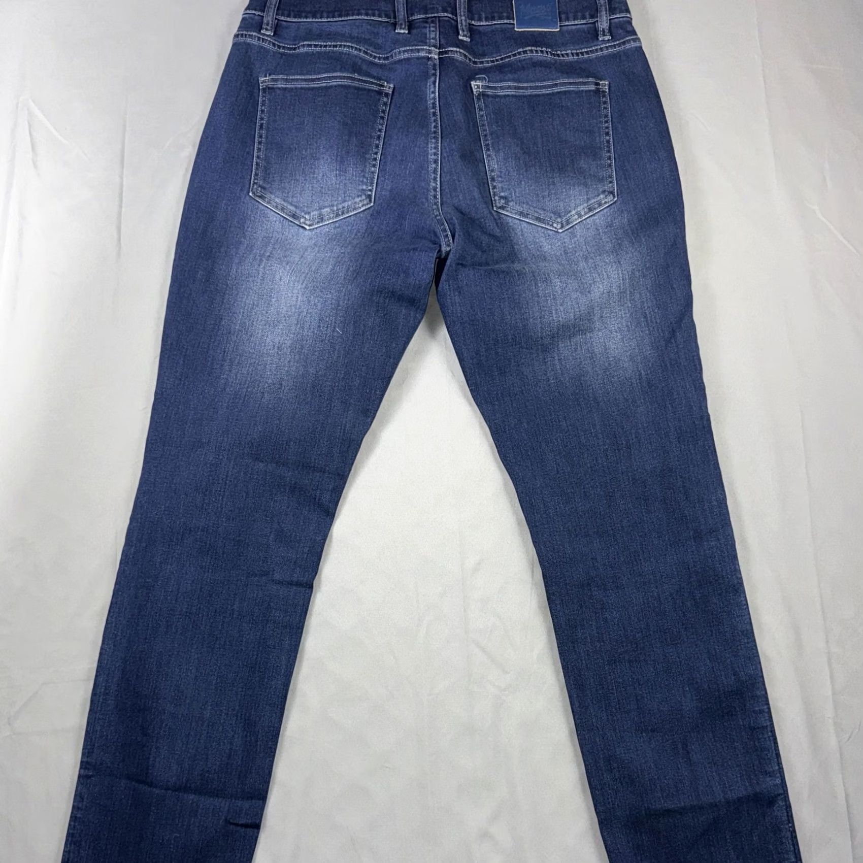 Denime Mens Mugsy Kinzies Jeans 34x34 Blue Medium Wash Slim Straight Stretch Denim Size US 34 / EU 50 - 2 Thumbnail