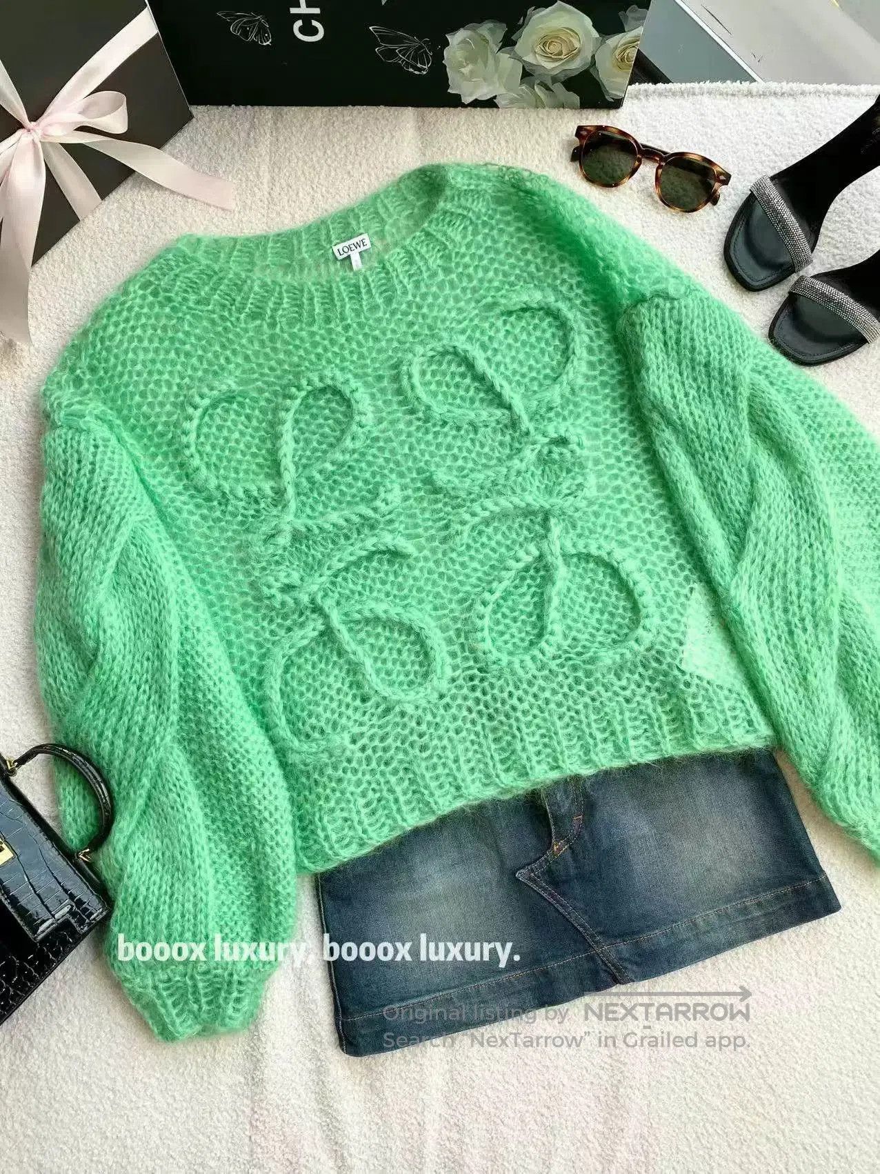 LOEWE Green Mohair Logo Knit Sweater.