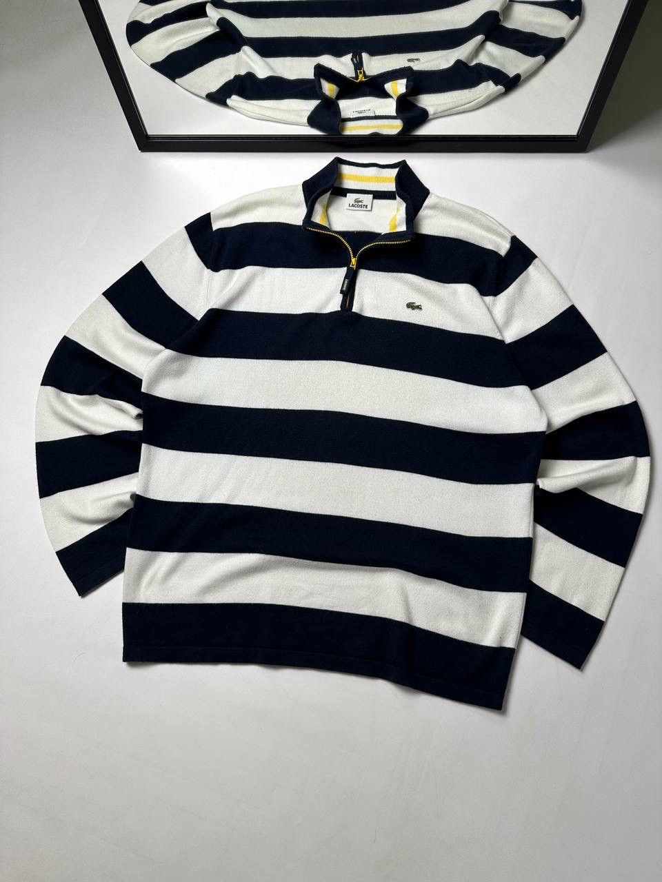 Lacoste Vintage 00s Lacoste Striped Rugby Q-Zip Sweater Size US XL / EU 56 / 4 - 1 Thumbnail