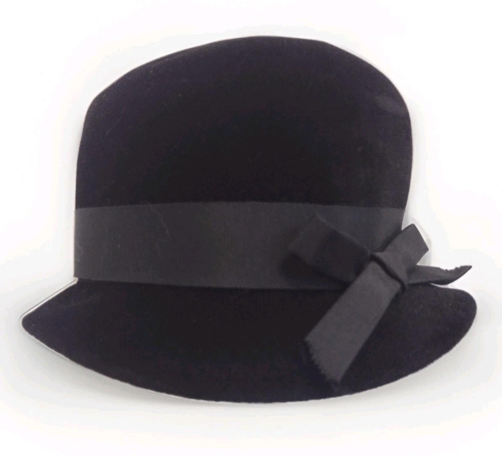Other 50s Merrimac Peachbloom Velour Black Hat Wired Brim Bow 22 Size ONE SIZE - 3 Thumbnail