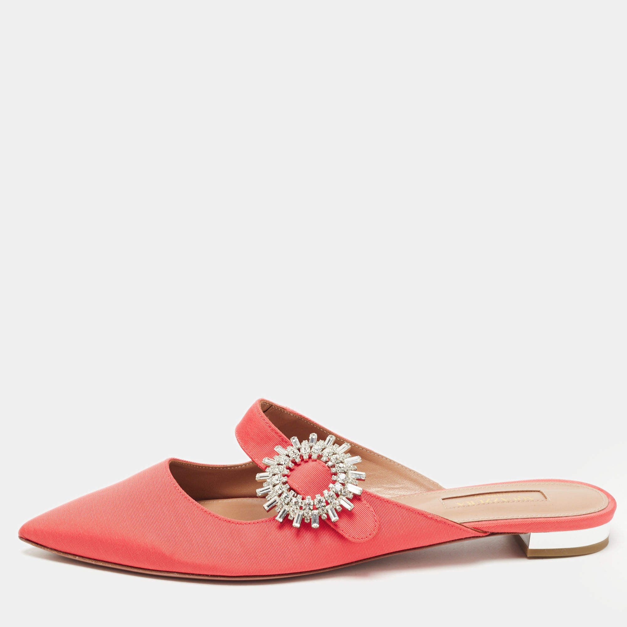 Aquazzura o1y0625 Flat Mules in Coral Size US 5 / IT 35 - 1 Thumbnail