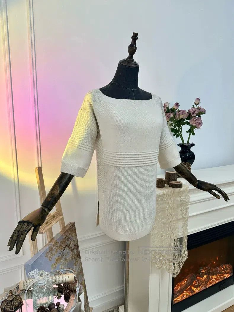 Hermes Hermes Wool and mulberry silk mid-sleeve knitted top - off Size XS / US 0-2 / IT 36-38 - 4 Thumbnail