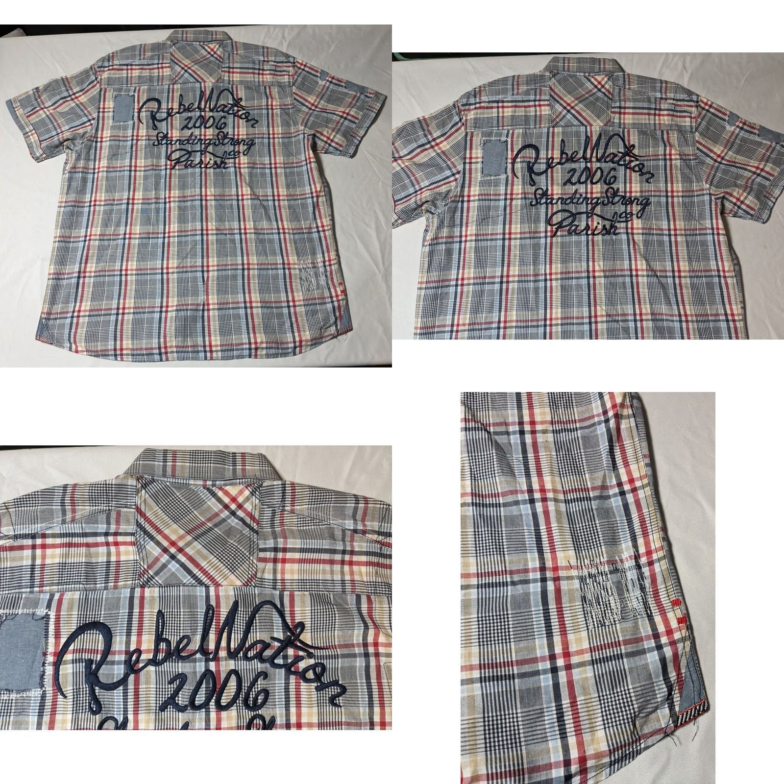 Vintage PARISH NATION Standing Strong Men 3XL Blue Plaid Embellished Shirt Size US XXL / EU 58 / 5 - 10 Thumbnail