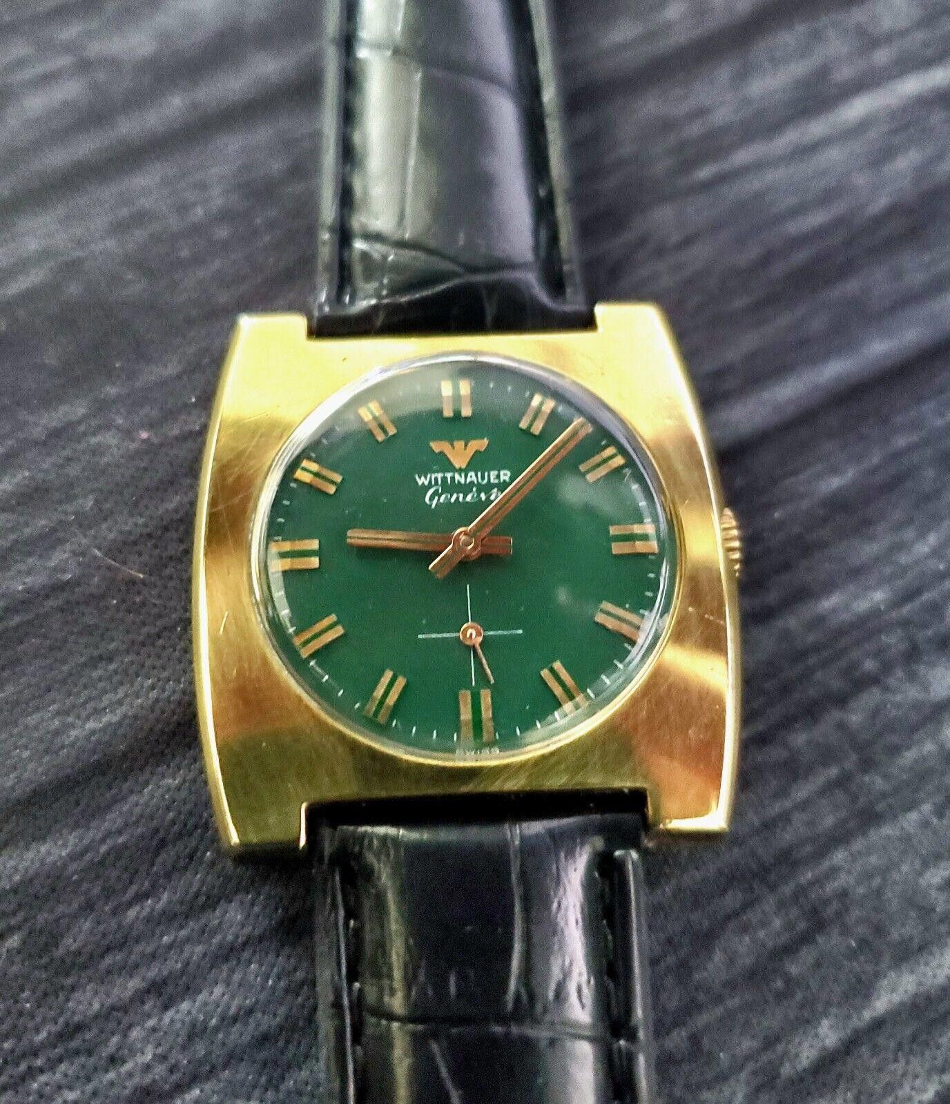 image of Very Wittnauer Geneve 17J Mechanical Mens Swiss Watch in Green