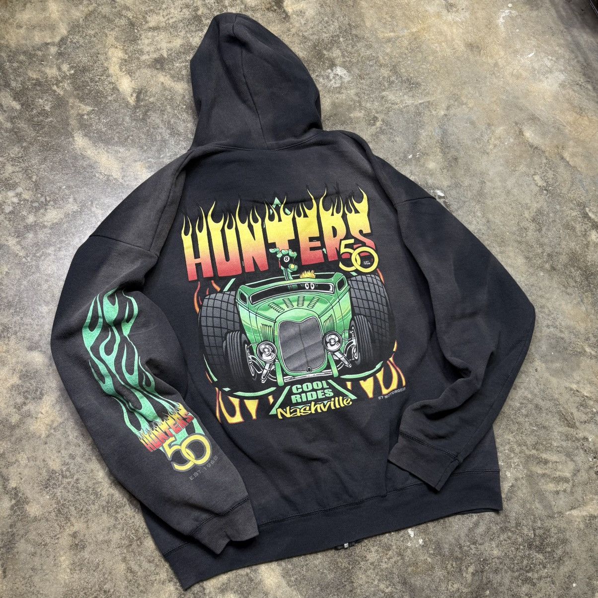 Vintage vintage hot rod flame faded black baggy zip up hoodie Size US XL / EU 56 / 4 - 2 Thumbnail