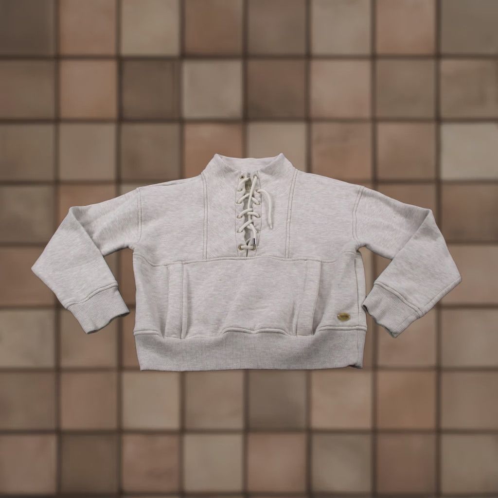 Scotch & Soda Scotch & Soda Sweatshirt Womens M Beige Cropped Henley Pullover Casual Knit Long Sleeve Logo Size M / US 6-8 / IT 42-44 - 1 Thumbnail