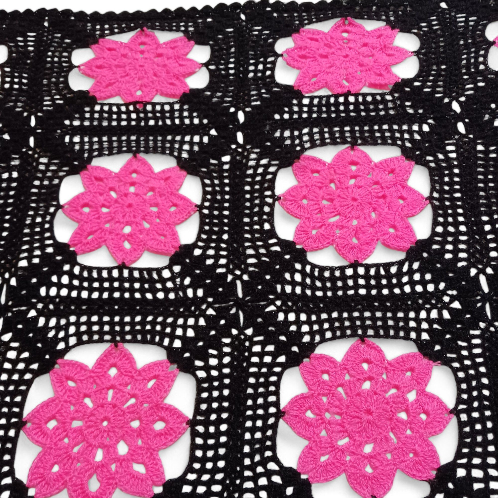 Handmade Vintage Handmade Black/ Hot Pink Crochet Shawl – Size ONE SIZE - 8 Thumbnail