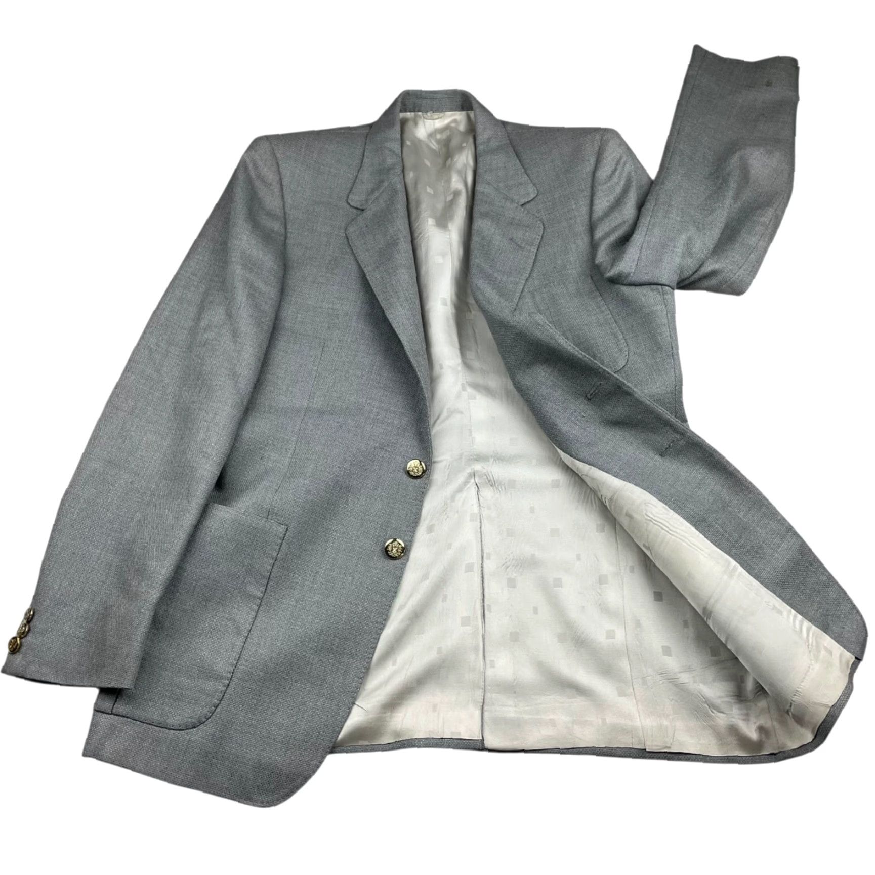 Vintage VTG Irving Berlin Men’s Blazer 38R Wool 2-Button Gray Gold Buttons Jacket Coat Single-Breasted Notch Mens Size 38R - 3 Thumbnail