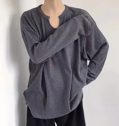 Other Korean fashion grey U neck long sleeve waffle top Size US XL / EU 56 / 4 - 6 Thumbnail