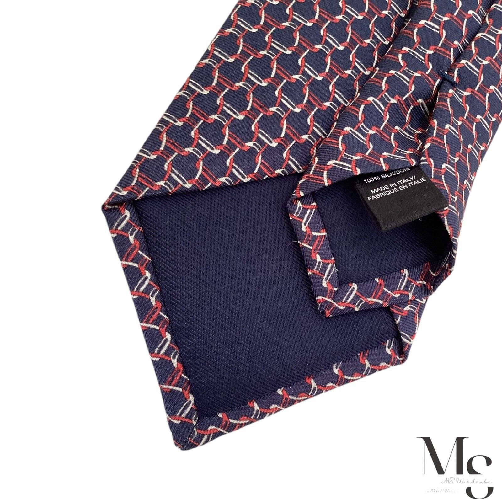 Saks Fifth Avenue SAKS FIFTH AVENUE XL Blue Stirrups Print Silk Tie Italy Size ONE SIZE - 5 Thumbnail