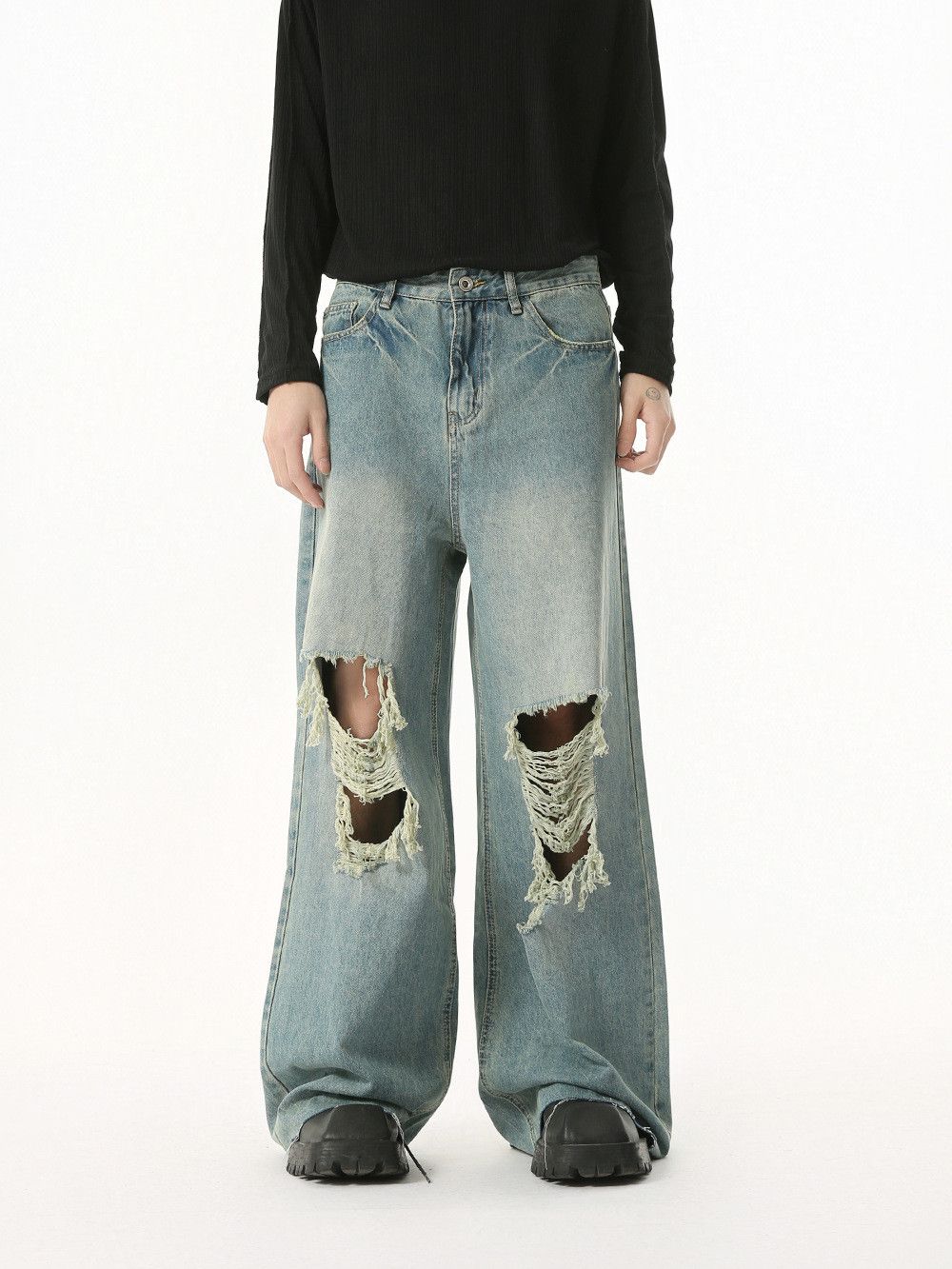 Vintage Men's American Retro Punk Distressed Ripped Straight Jeans Size US 32 / EU 48 - 2 Thumbnail