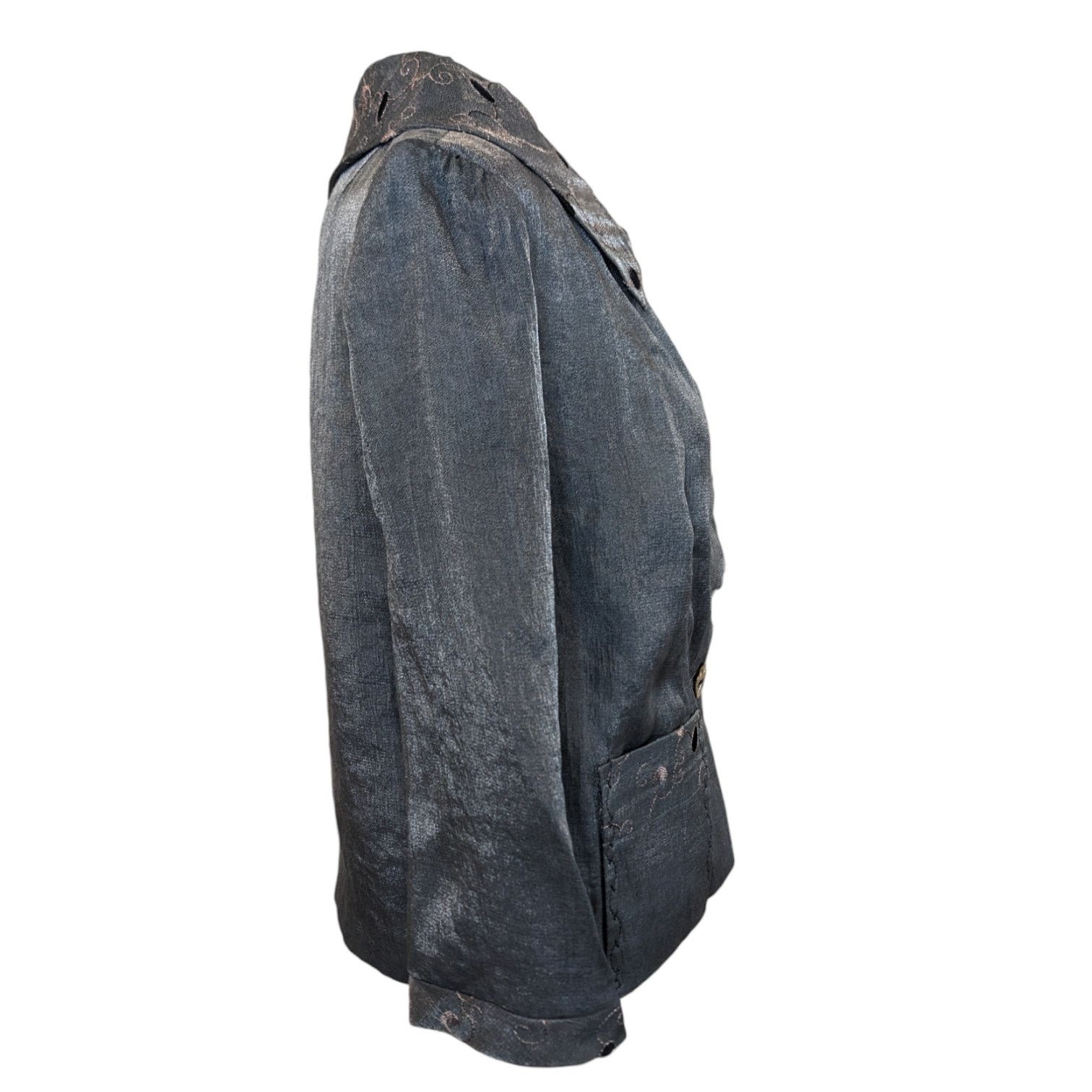 Other L. O'Neill Designs Silver Embroidered Lagenlook Blazer Size XS / US 0-2 / IT 36-38 - 3 Thumbnail