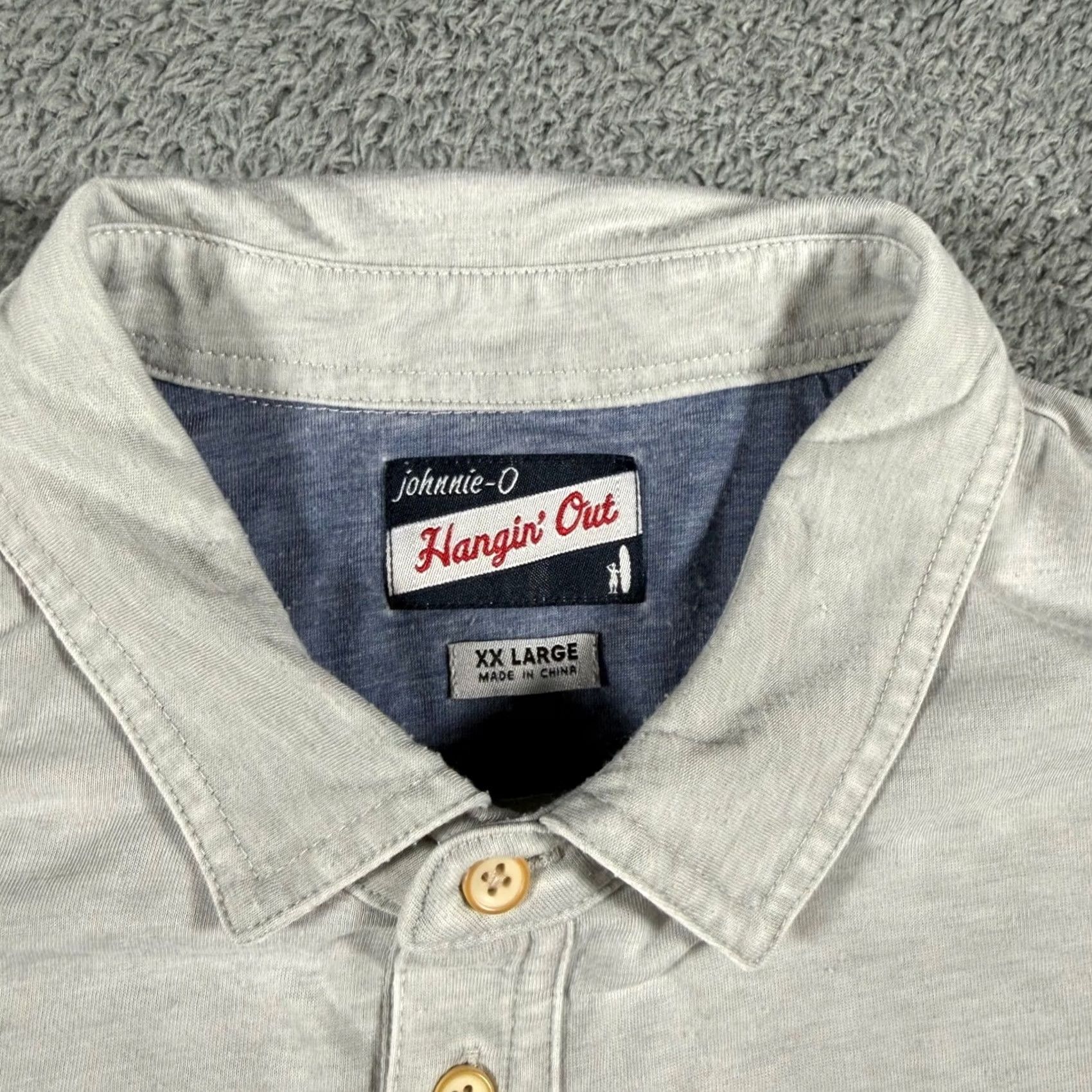 johnnie-O Johnnie-O Long Sleeve Polo Mens Big 2X Gray Collared Jersey Cotton Blend Pockets Logo 3-Button Casual All Seasons Shirt Size US XXL / EU 58 / 5 - 5 Thumbnail