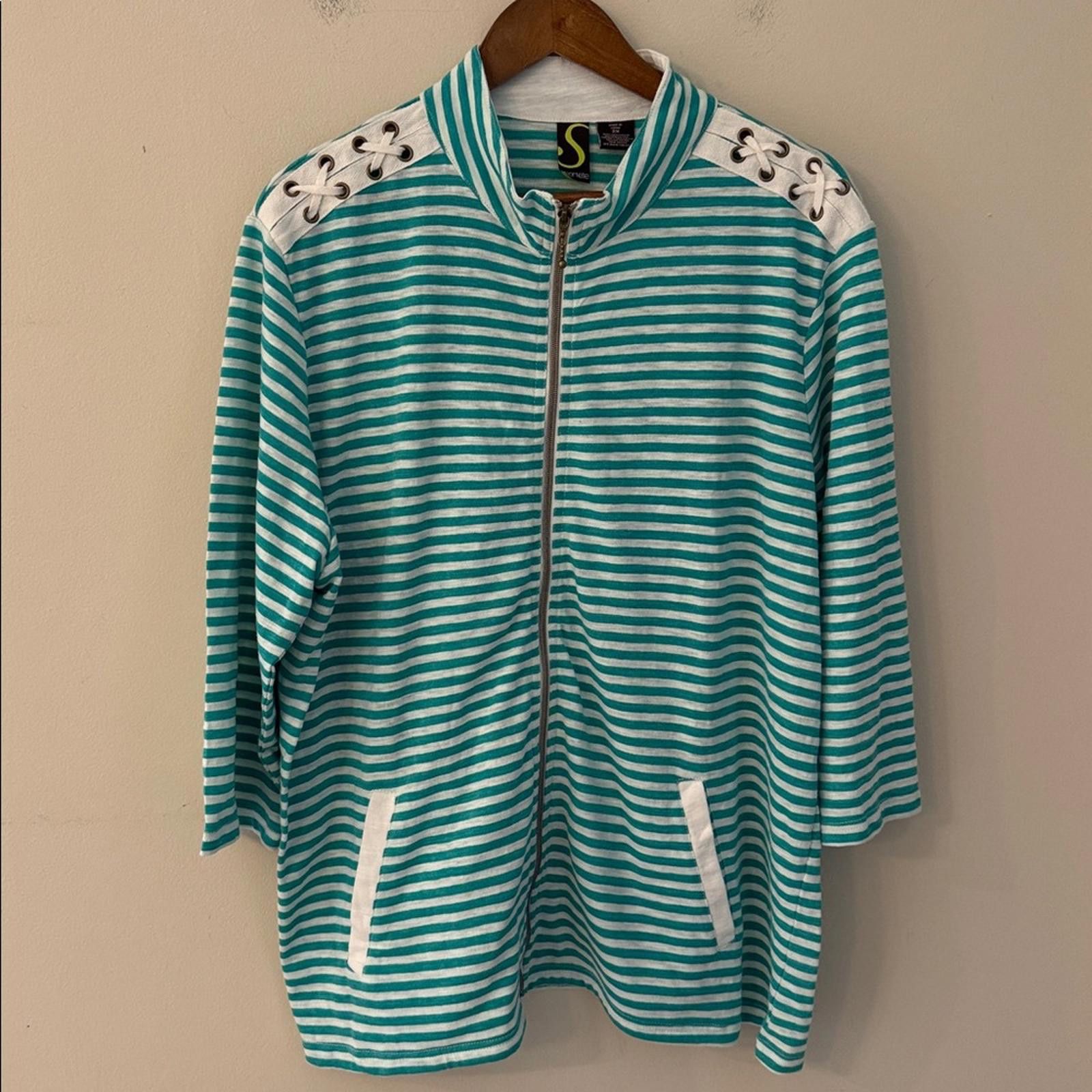 Other Sportelle Congo Green Striped Sweatshirt Jacket Plus Size 2X Size XXL / US 16-18 / IT 52-54 - 4 Thumbnail