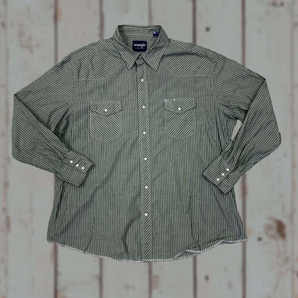 Wrangler Wrangler Western Shirt Mens 2XL Green Stripe Pearl Snap L/S Pockets S Size US XXL / EU 58 / 5 - 1 Thumbnail
