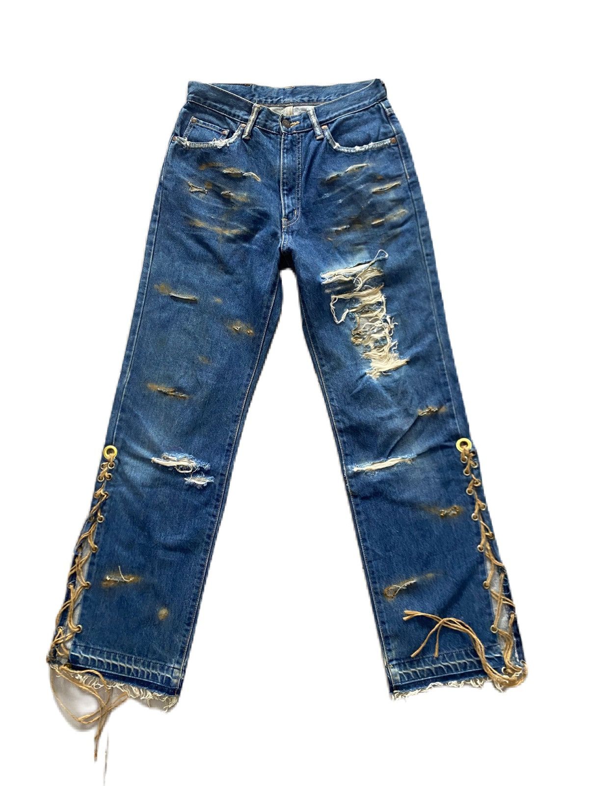 Edwin × Japanese Brand × Junya Watanabe VINTAGE EDWIN DISTRESS DENIM RIPPED DESIGN ROPE LEG RARE Size US 29 - 1 Thumbnail