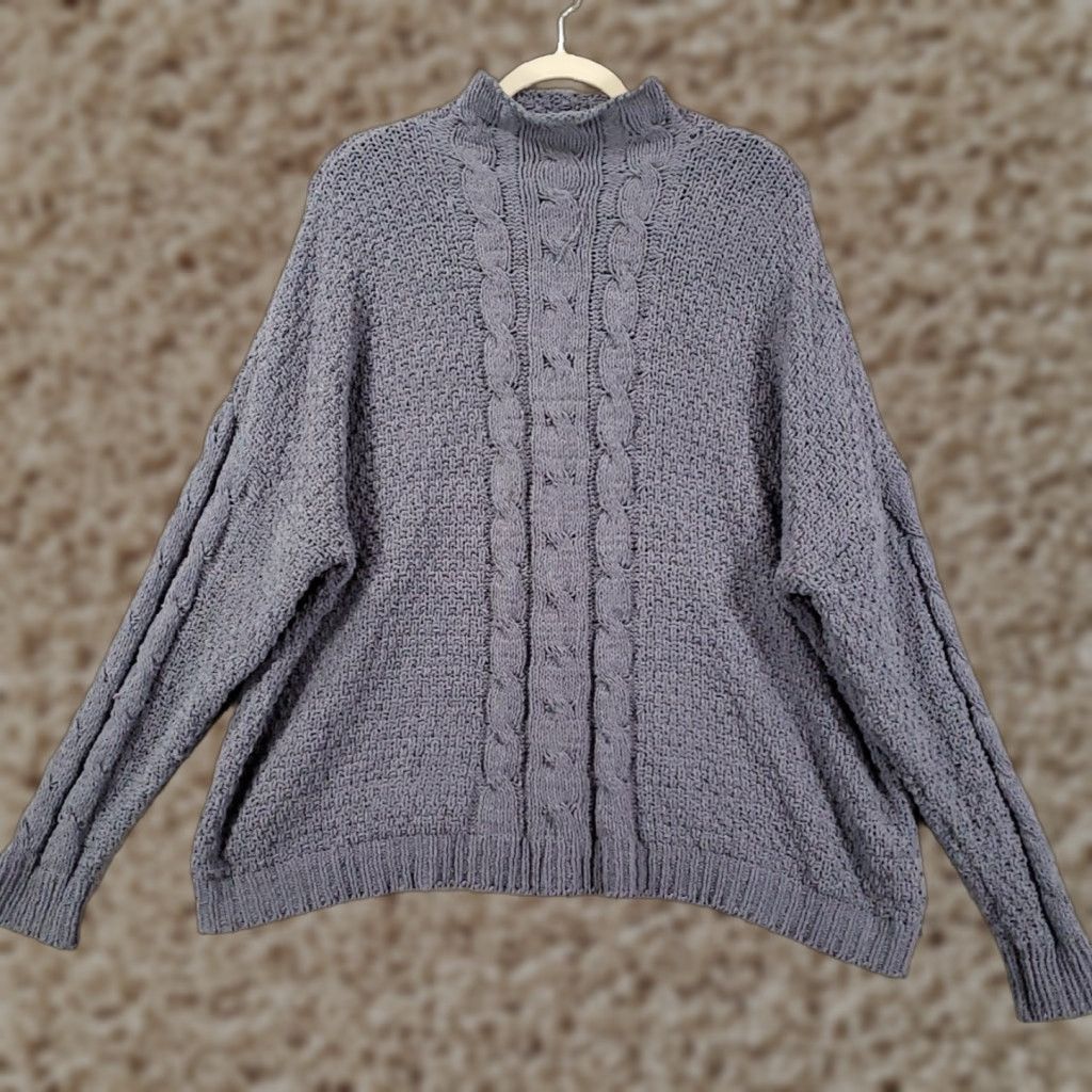 Vintage UMGEE Pullover Sweater Womens Large Blue Cable-Knit Cozy Relaxed Stretch Knit-Top Casual Bohemian Classic Designer Fashion Size L / US 10 / IT 46 - 1 Thumbnail