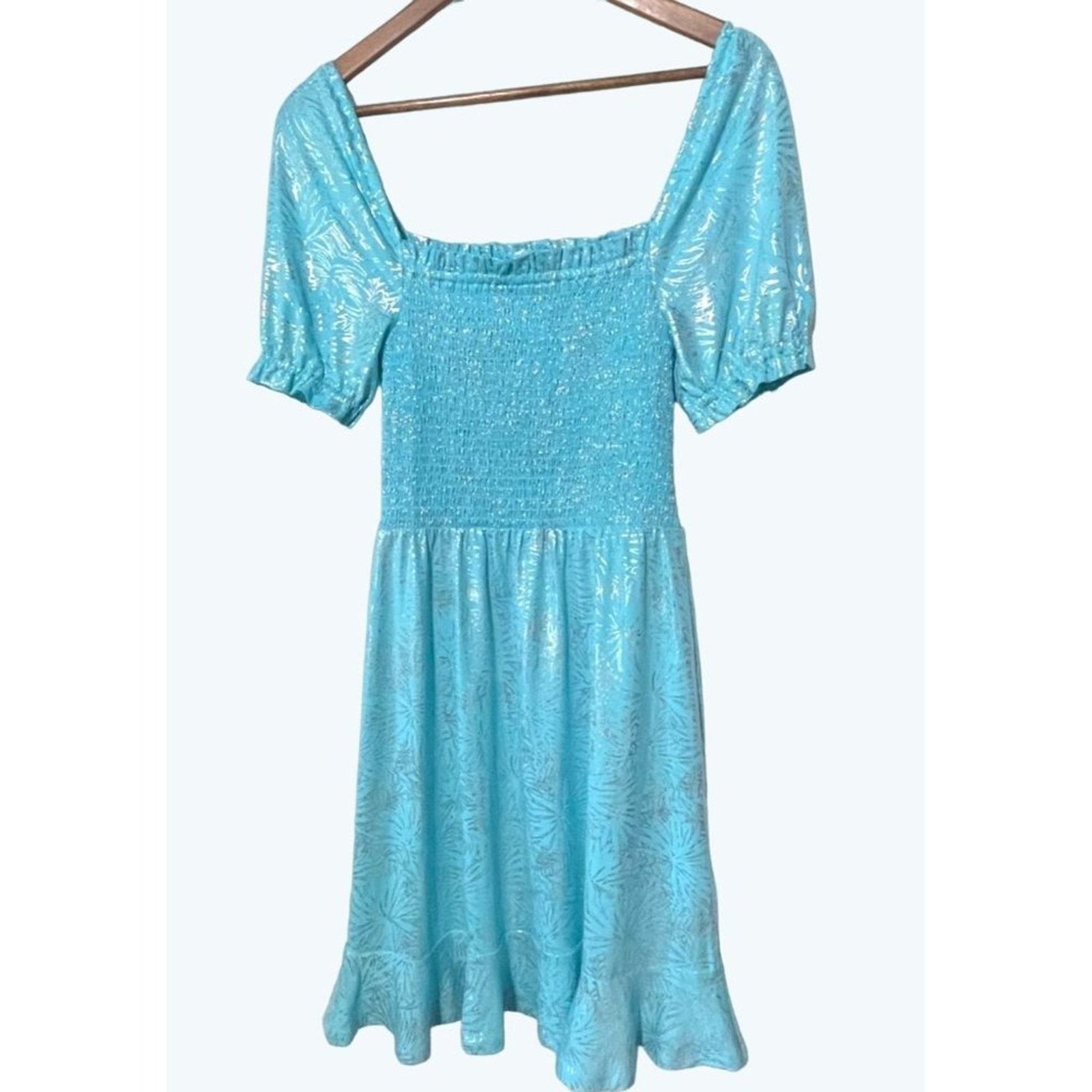 Michael Kors Michael Kors Smocked Peasant Dress Foil Print Turquoises Size S / US 4 / IT 40 - 9 Thumbnail