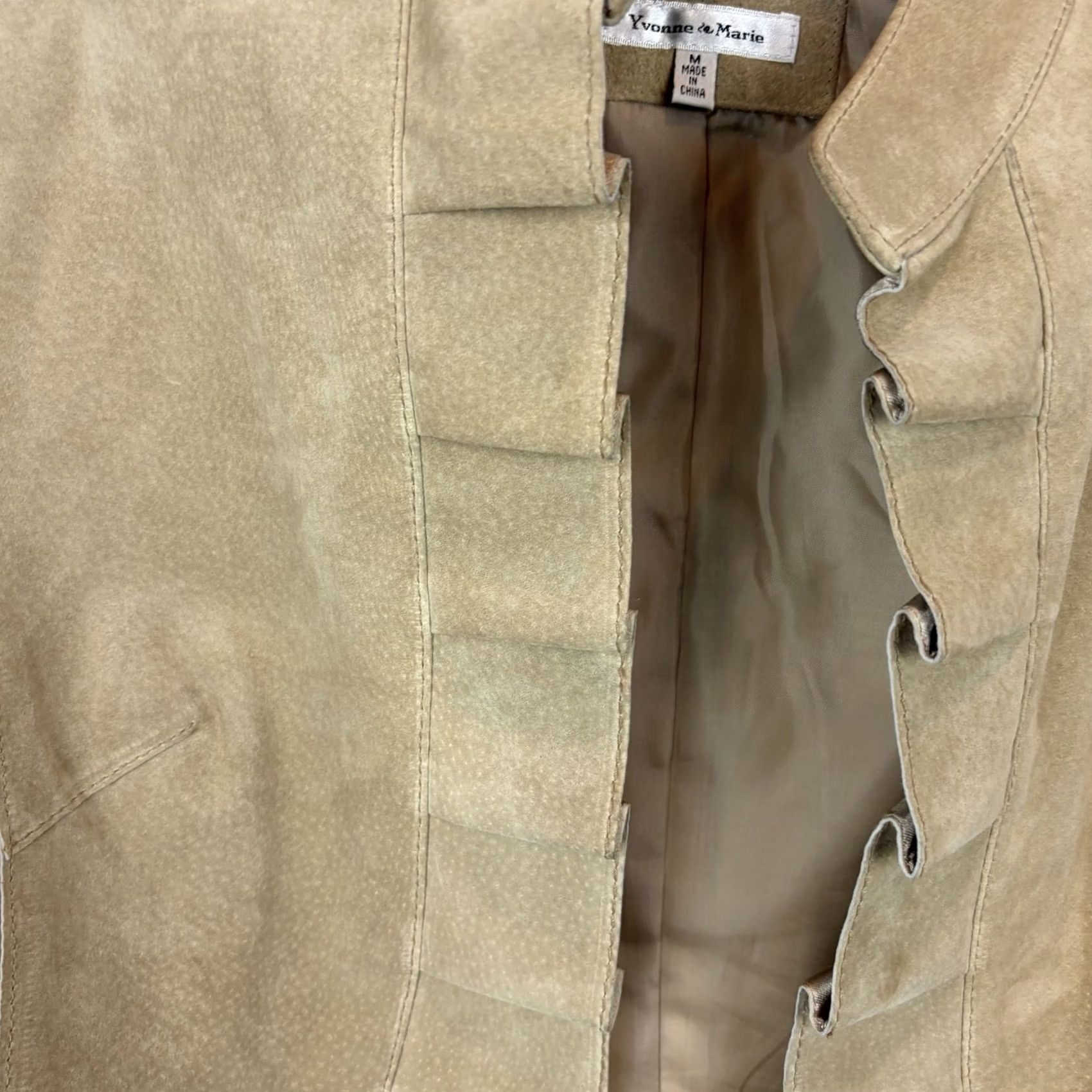 Vintage Yvonne & Marie Suede Leather Jacket Womens M Beige Ruffle Open Basic Jacket CapSule Read Size M / US 6-8 / IT 42-44 - 4 Thumbnail