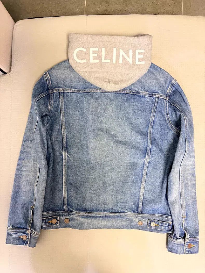 Celine CELINE Blue Washed Distressed Hooded Denim Jacket with Pri Size US M / EU 48-50 / 2 - 2 Thumbnail
